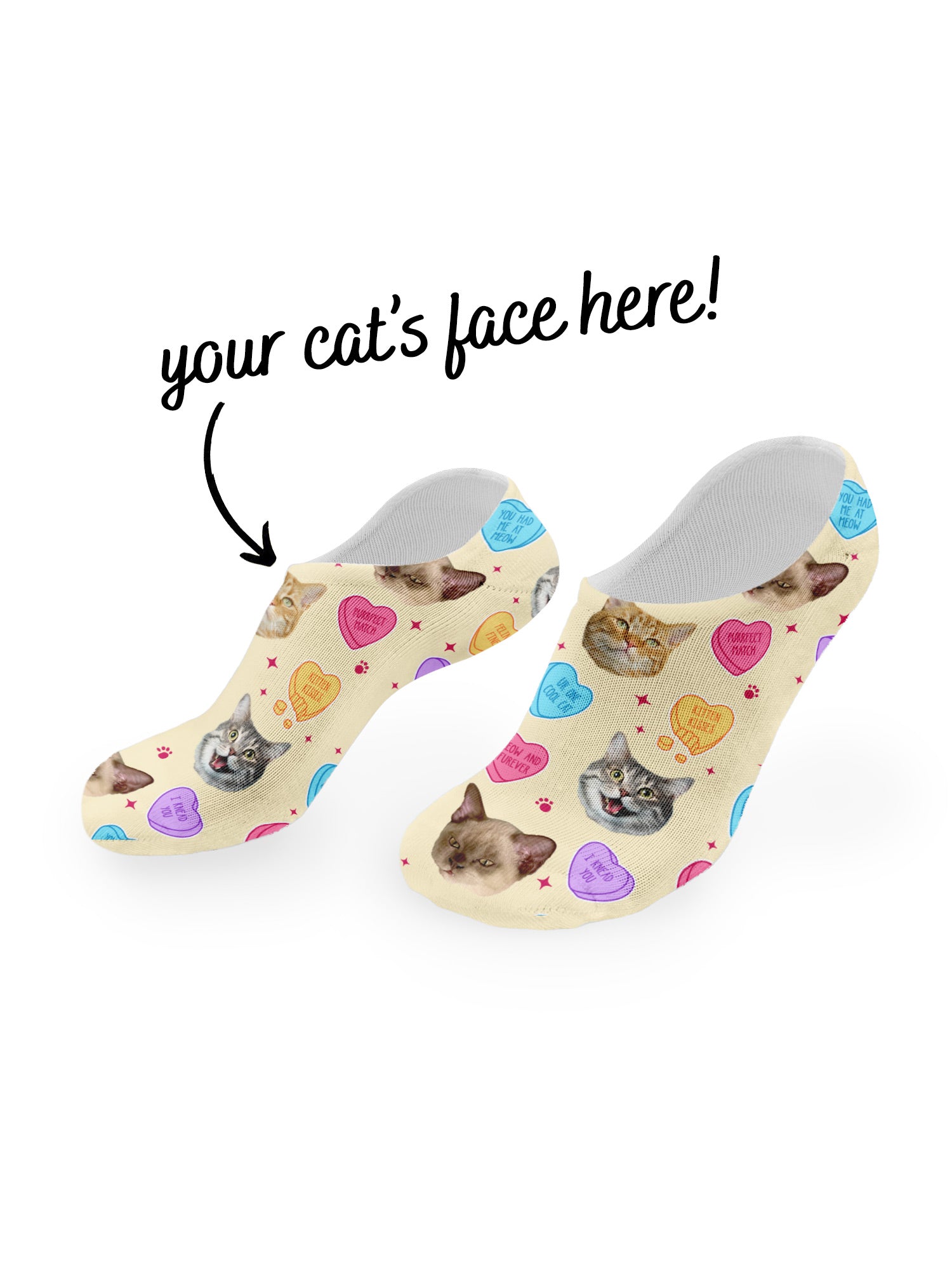 Custom Candy Hearts Pet Face No-Show Socks