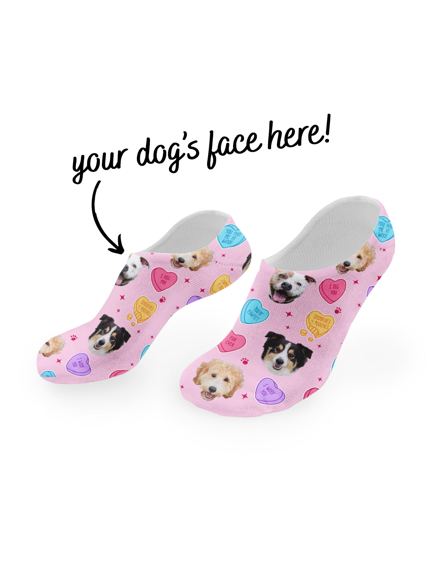 Custom Candy Hearts Pet Face No-Show Socks