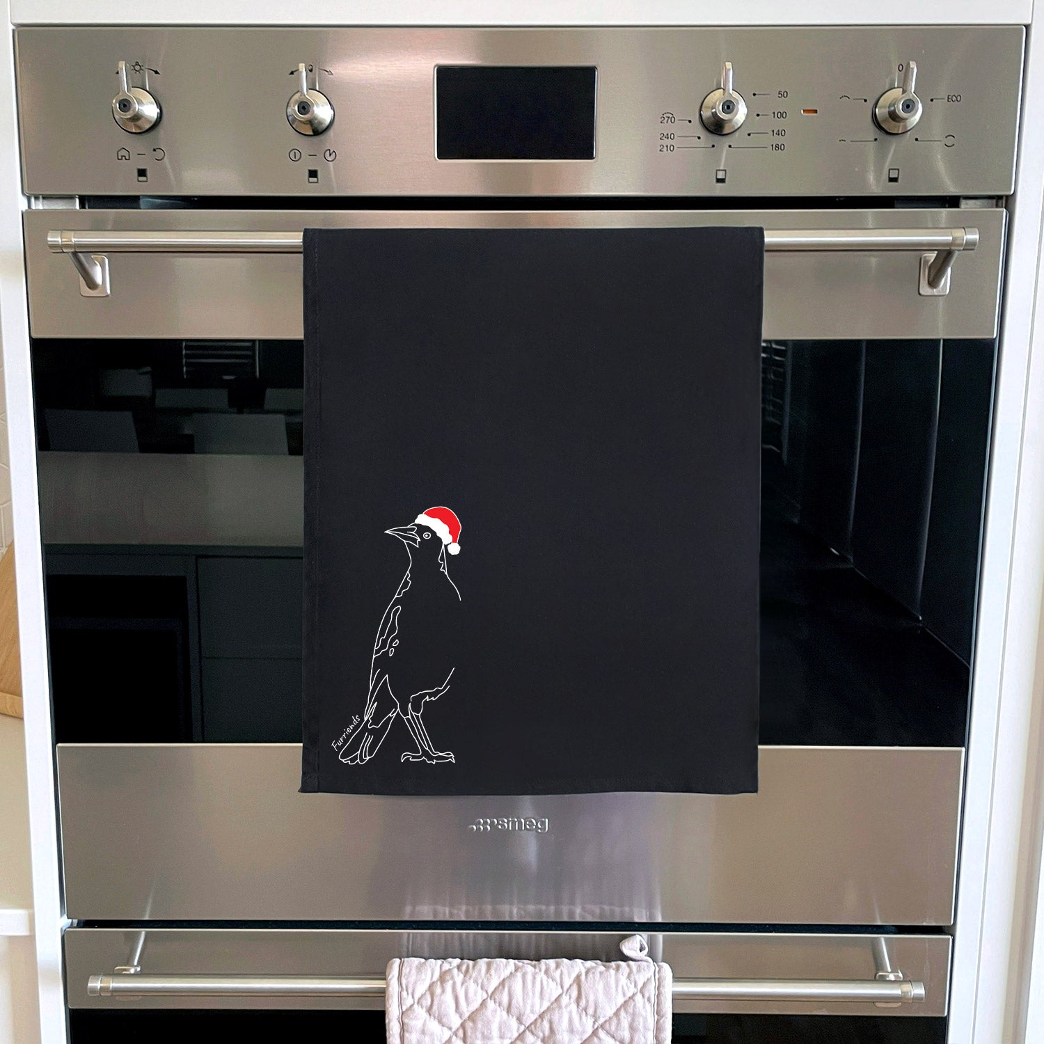 Australian Magpie - Christmas Edition Tea Towel