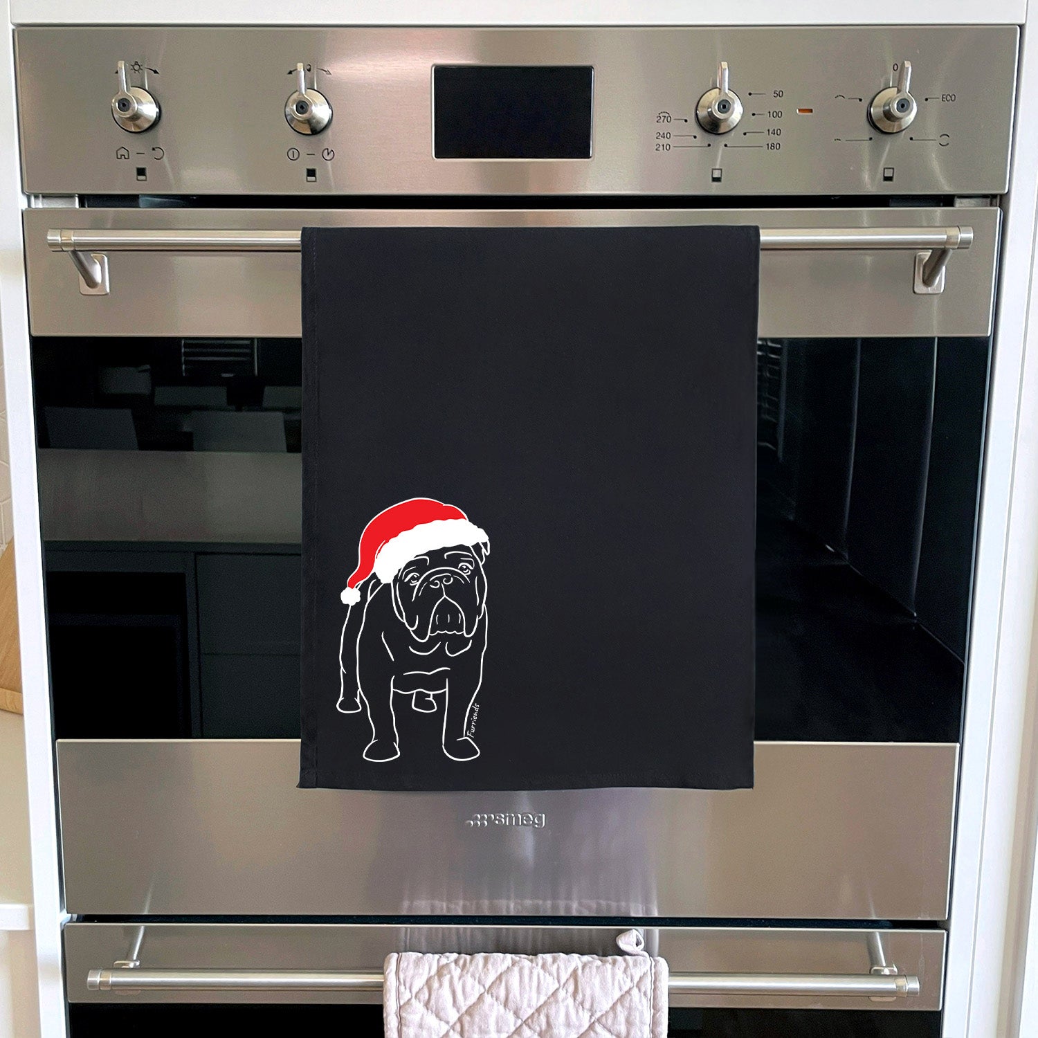 British Bulldog Christmas Edition Tea Towel