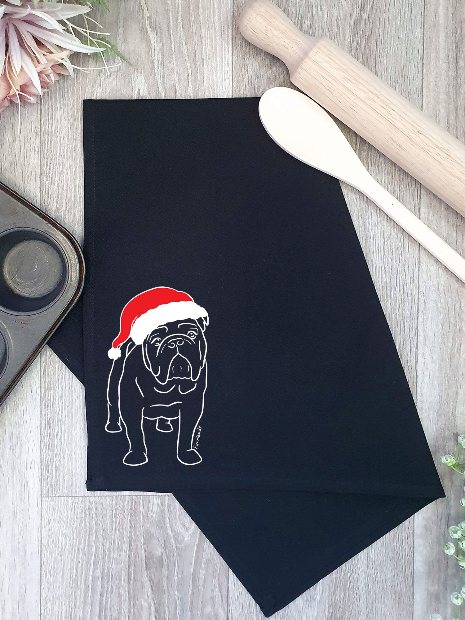 British Bulldog Christmas Edition Tea Towel