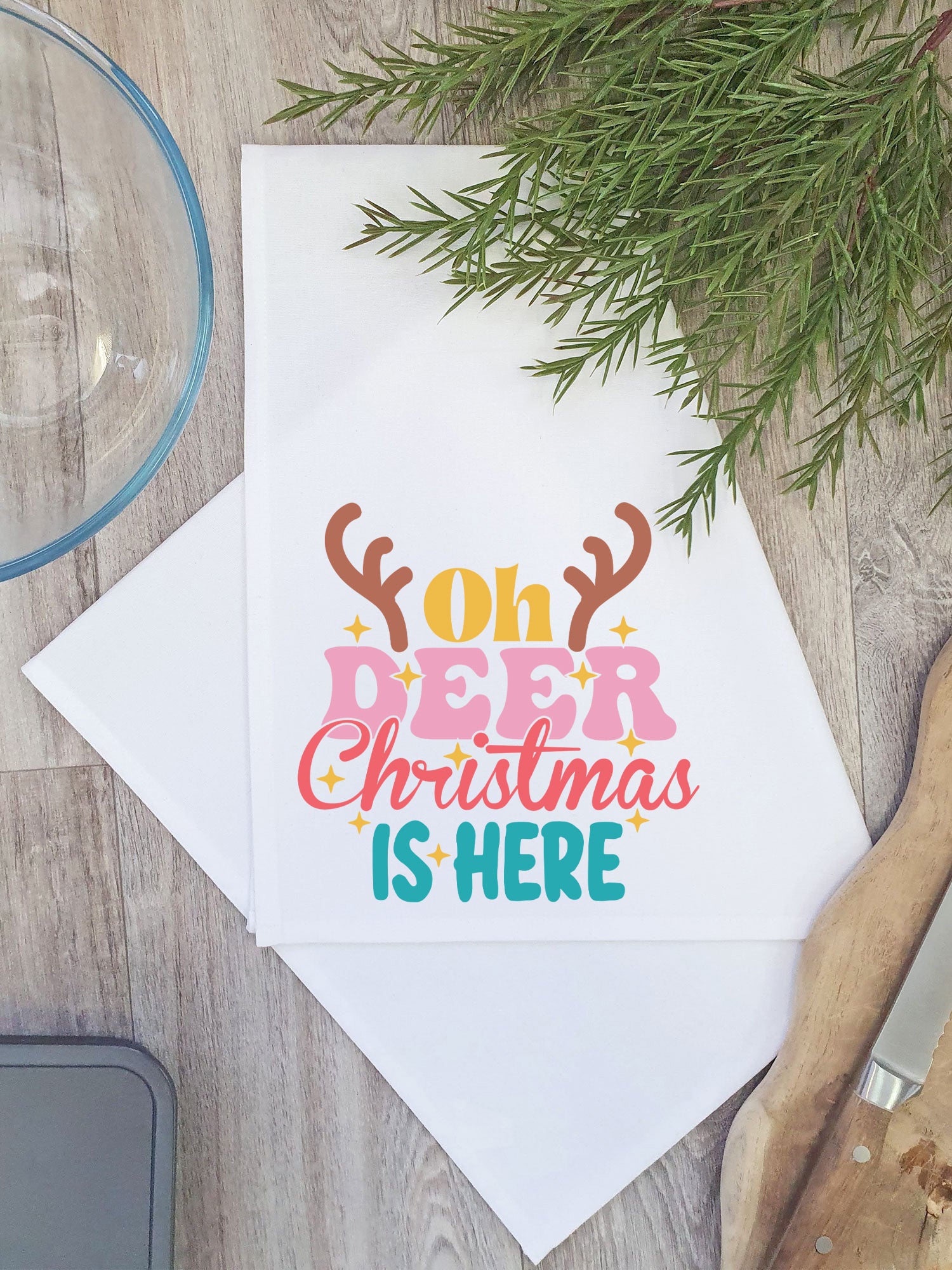 Oh Deer. Christmas Is Here Tea Towel