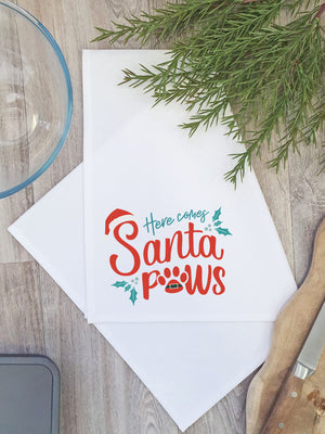 Here Comes Santa Paws Tea Towel