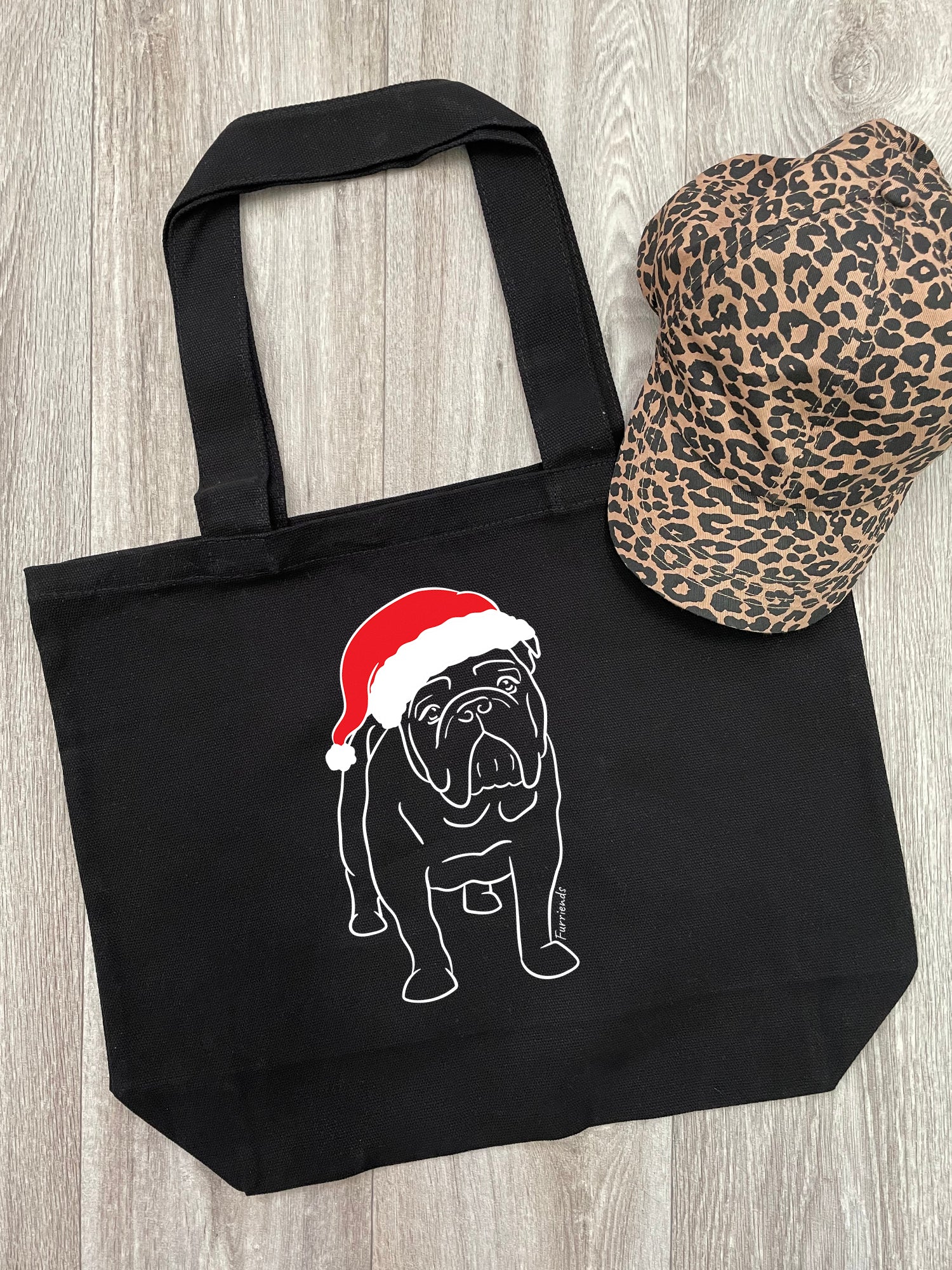 British Bulldog Christmas Edition Cotton Canvas Shoulder Tote Bag