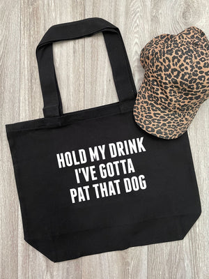 Hold My Drink I've Gotta Pat That Dog Cotton Canvas Shoulder Tote Bag