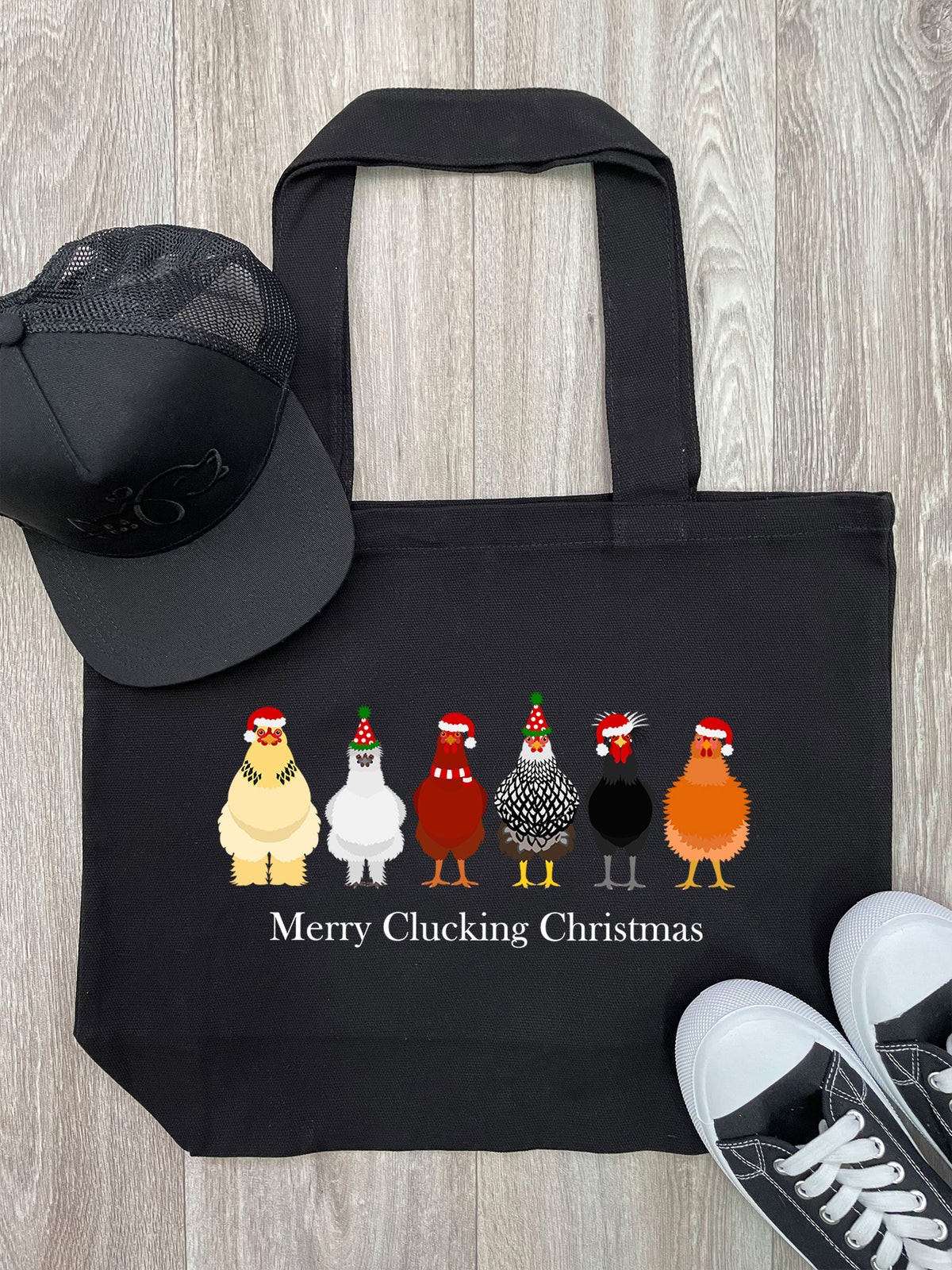 Merry Clucking Christmas Cotton Canvas Shoulder Tote Bag