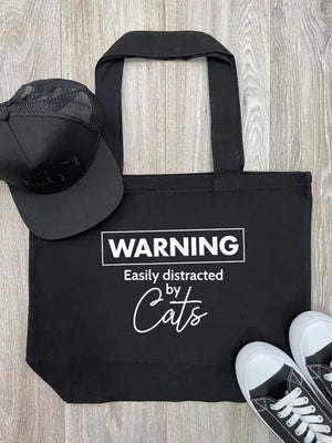 Warning. Easily Distracted By Cats Cotton Canvas Shoulder Tote Bag