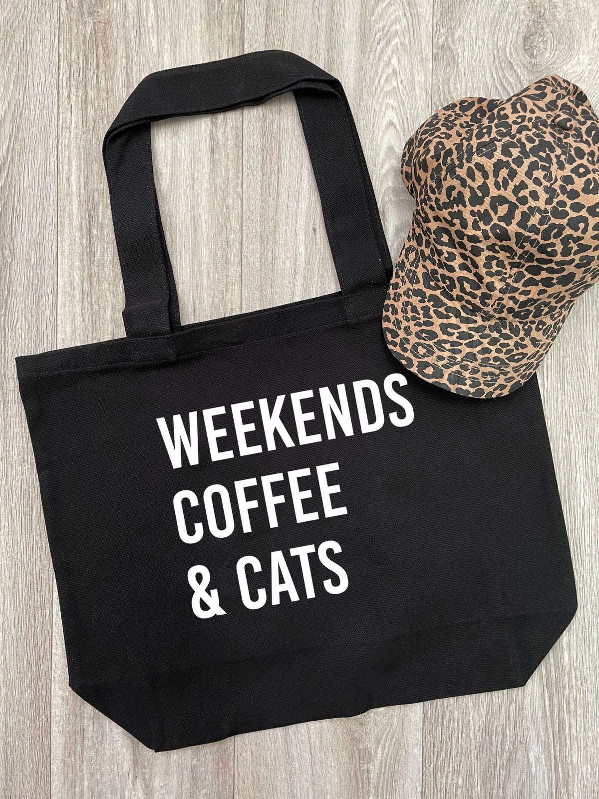 Weekends Coffee &amp; Cats Cotton Canvas Shoulder Tote Bag