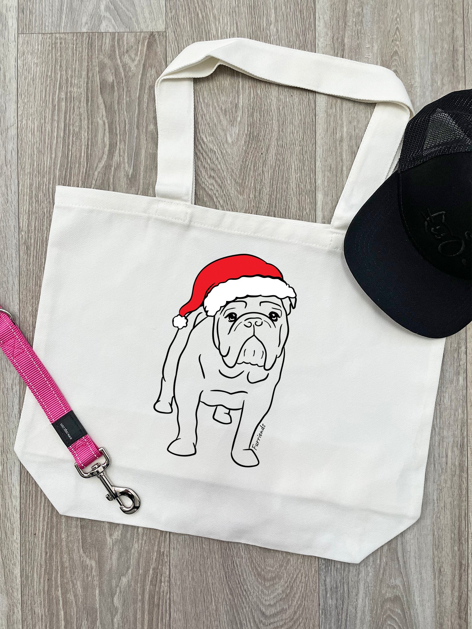 British Bulldog Christmas Edition Cotton Canvas Shoulder Tote Bag