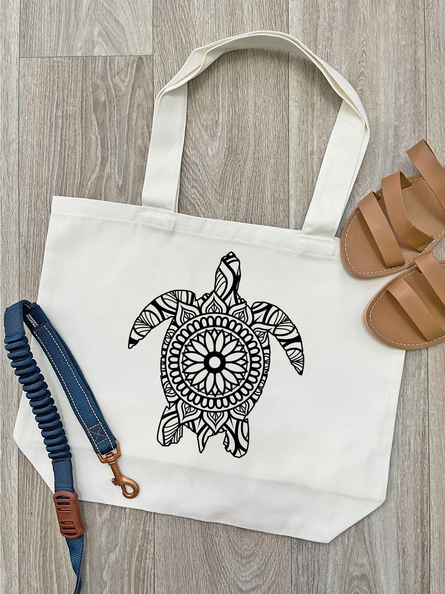 Turtle Mandala Cotton Canvas Shoulder Tote Bag