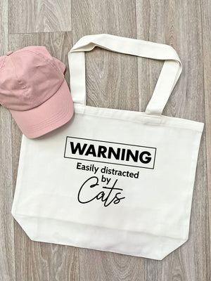 Warning. Easily Distracted By Cats Cotton Canvas Shoulder Tote Bag