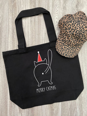 Catmas Greetings Cotton Canvas Shoulder Tote Bag