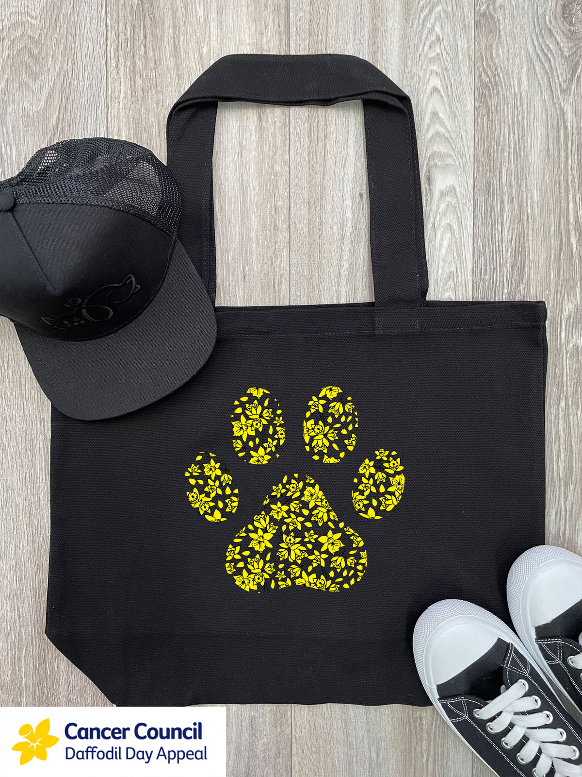 LIMITED EDITION Light After Dark Paw Print Cotton Canvas Shoulder Tote Bag