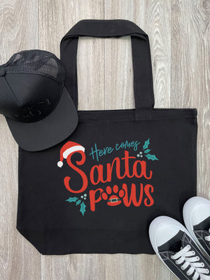 Here Comes Santa Paws Cotton Canvas Shoulder Tote Bag