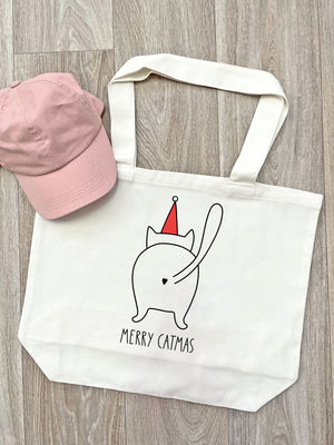 Catmas Greetings Cotton Canvas Shoulder Tote Bag