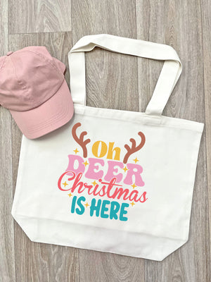 Oh Deer. Christmas Is Here Cotton Canvas Shoulder Tote Bag