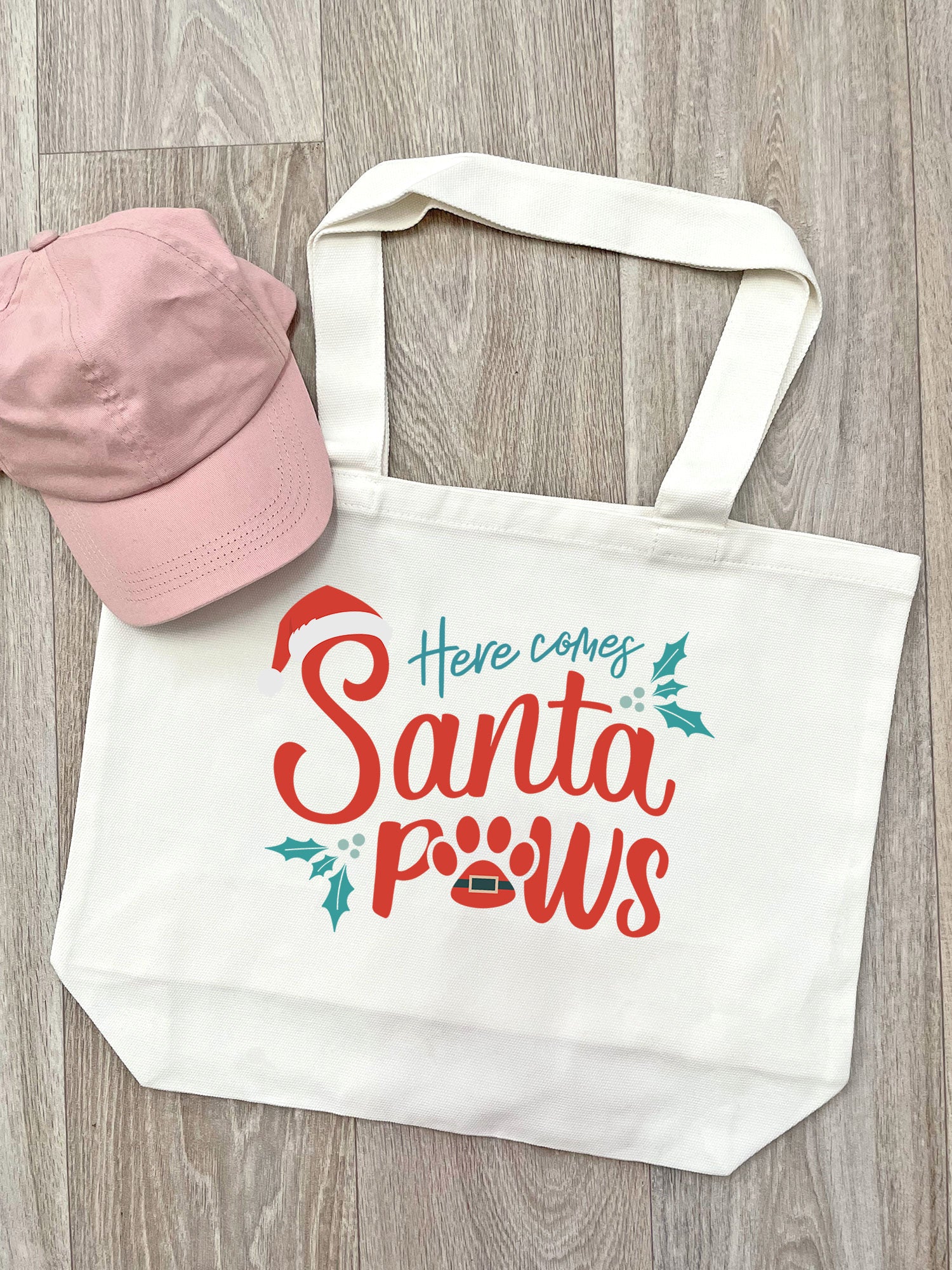 Here Comes Santa Paws Cotton Canvas Shoulder Tote Bag