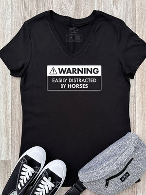 Warning Sign! Easily Distracted By Horses Emma V-Neck Tee