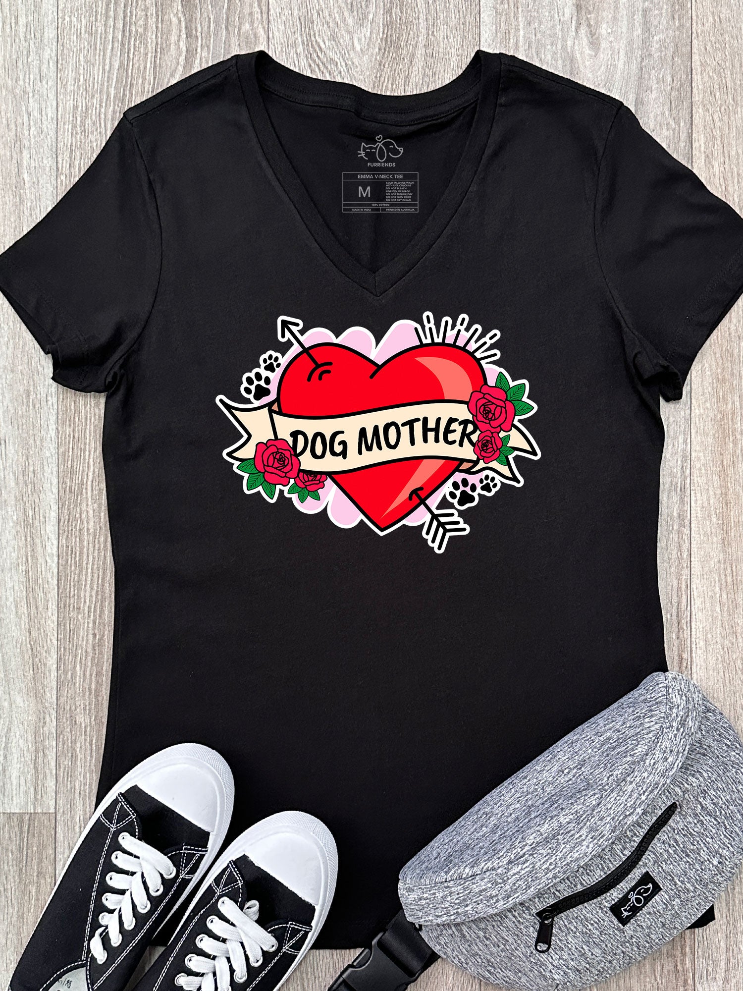 Dog Mother Heart Tattoo Emma V-Neck Tee