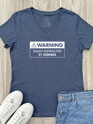 Warning Sign! Easily Distracted By Horses Emma V-Neck Tee