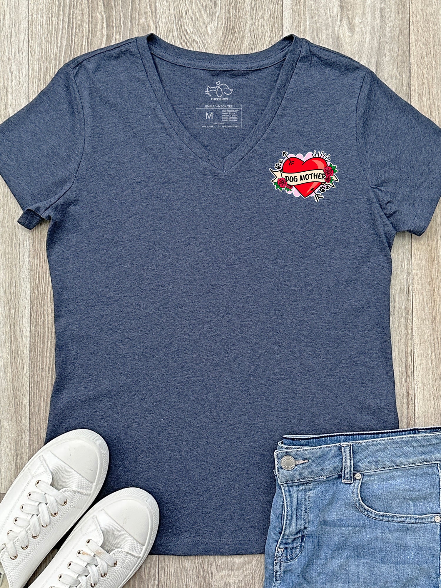 Dog Mother Heart Tattoo Emma V-Neck Tee