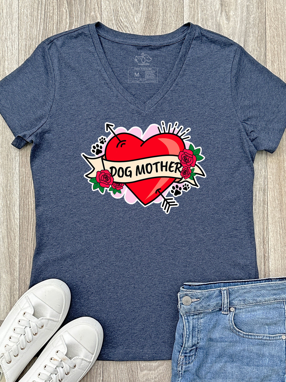 Dog Mother Heart Tattoo Emma V-Neck Tee