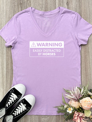 Warning Sign! Easily Distracted By Horses Emma V-Neck Tee