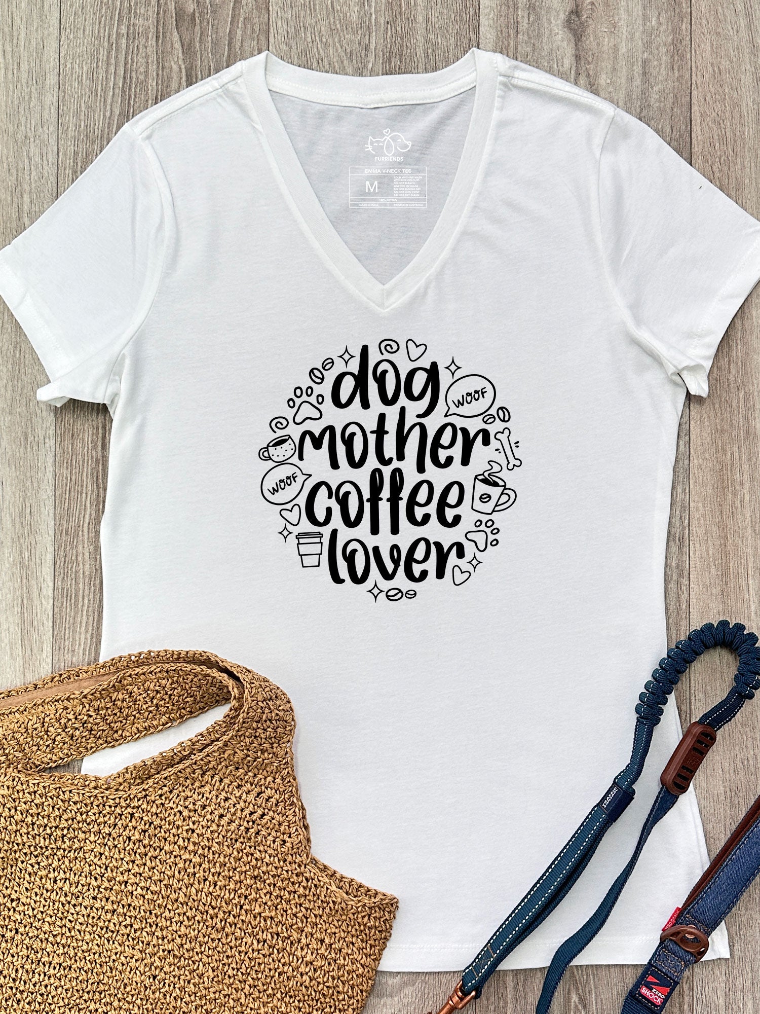 Dog Mother Coffee Lover Emma V-Neck Tee