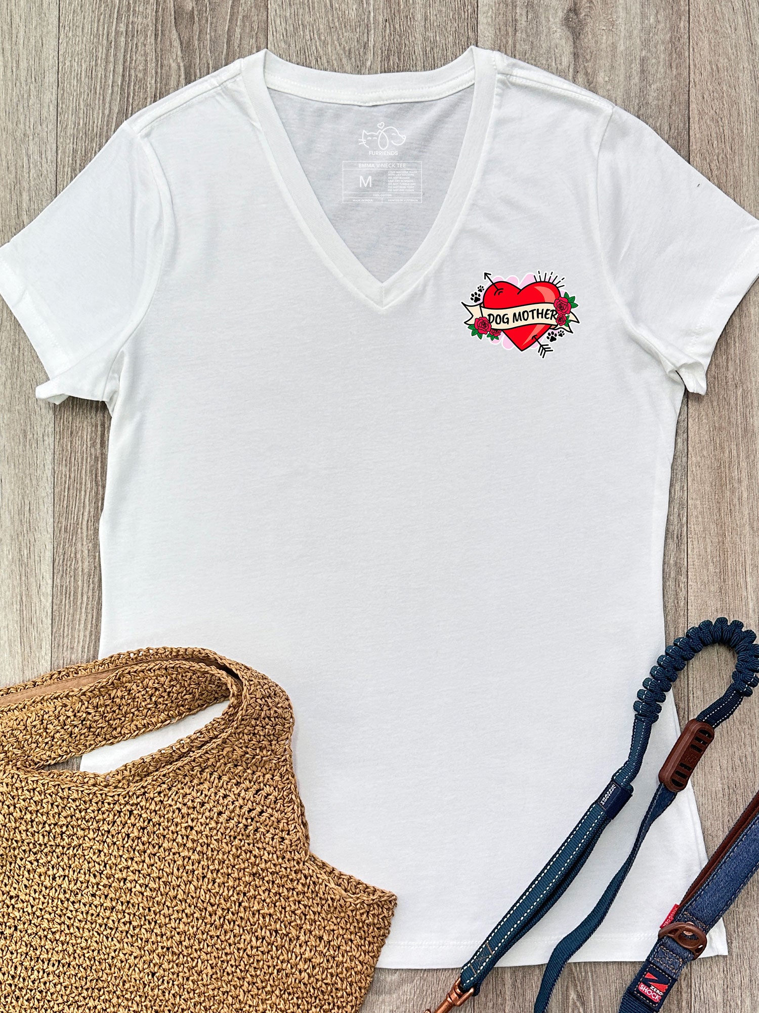 Dog Mother Heart Tattoo Emma V-Neck Tee