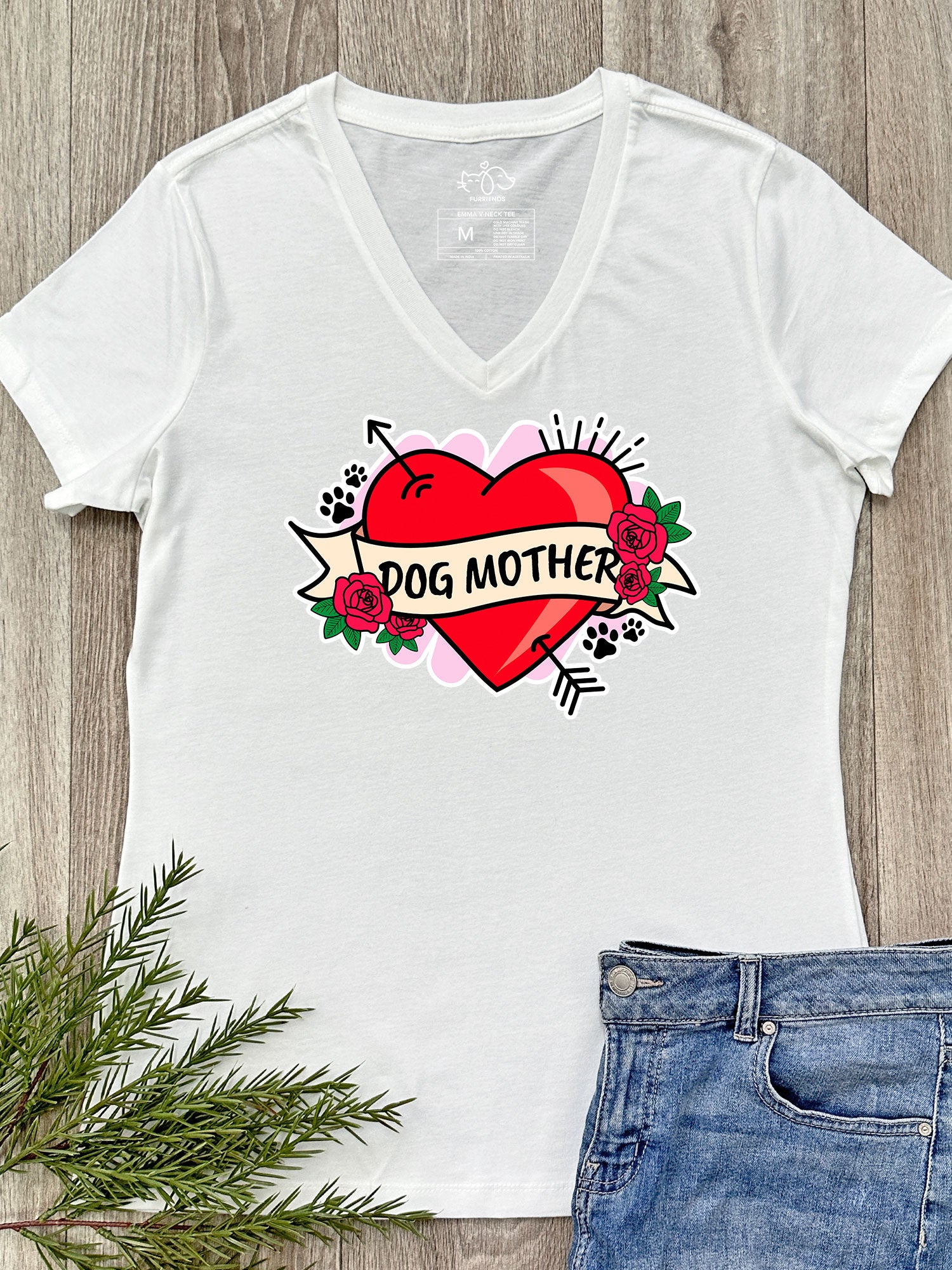 Dog Mother Heart Tattoo Emma V-Neck Tee