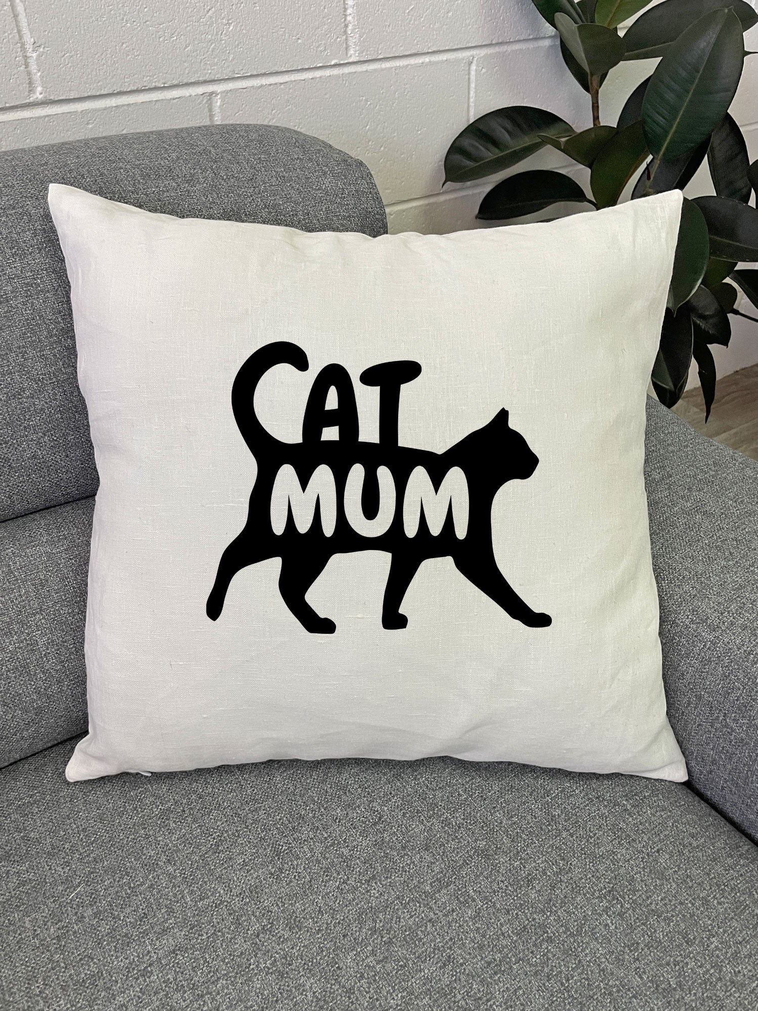 Cat Mum Silhouette Linen Cushion Cover