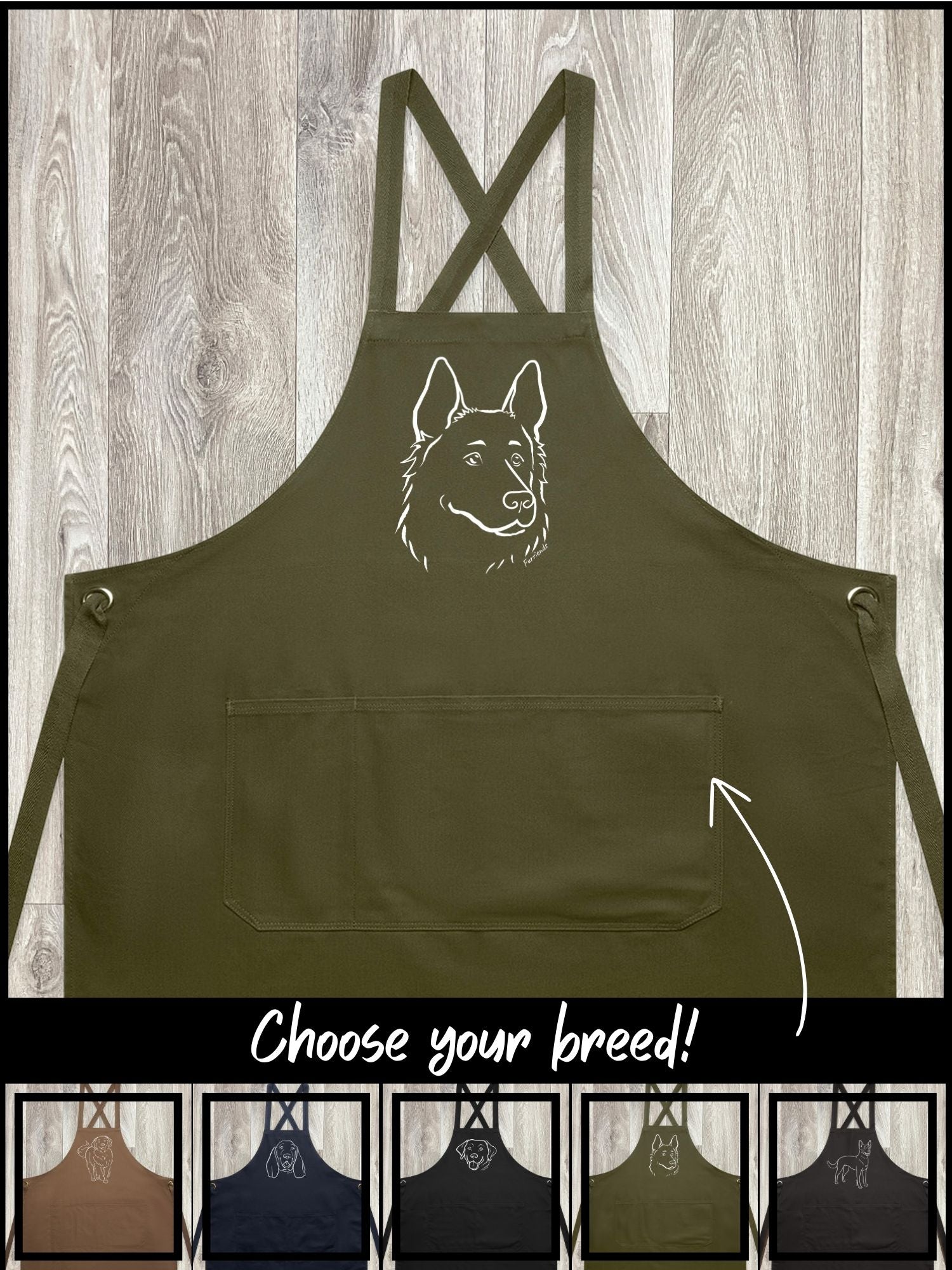 Dog Breed Jarrah Crossback Apron (Customisable)