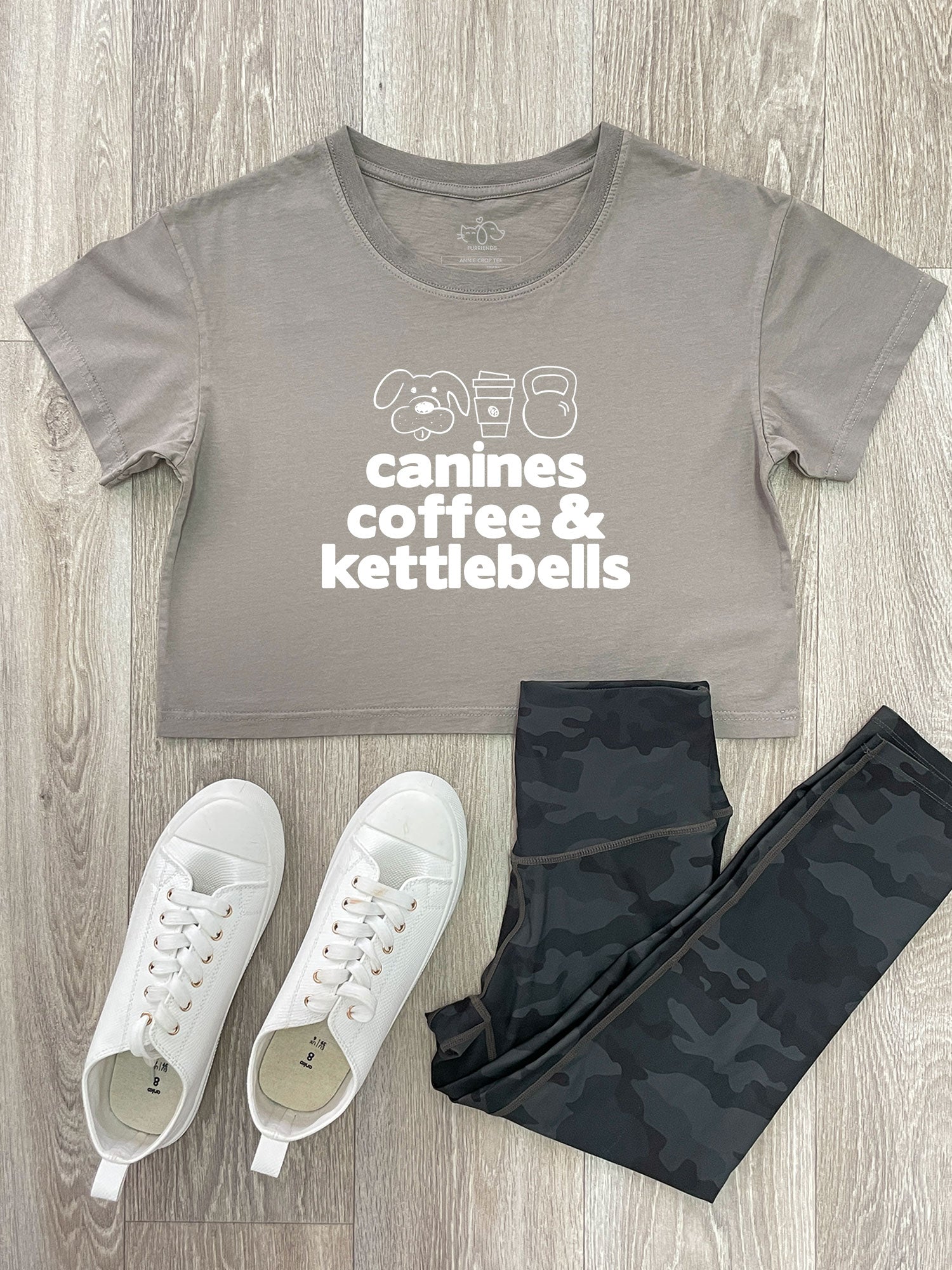 Canines, Coffee & Kettlebells Annie Crop Tee