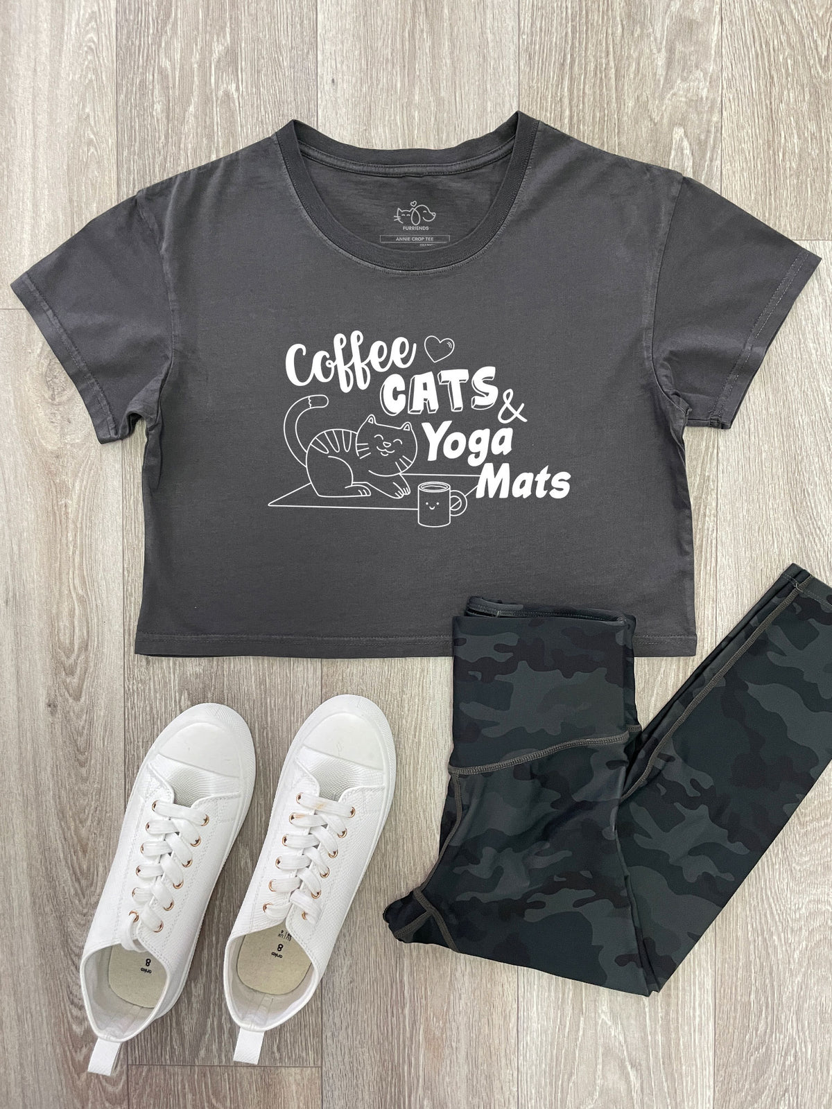 Coffee Cats &amp; Yoga Mats Annie Crop Tee