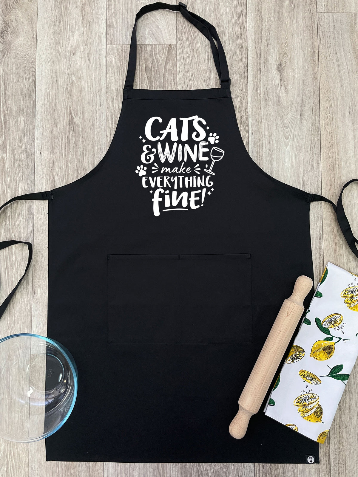 Cats &amp; Wine Make Everything Fine Bib Apron