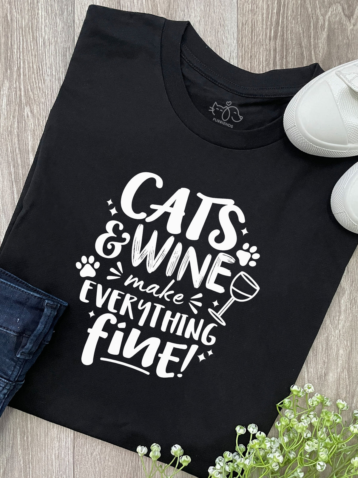 Cats &amp; Wine Make Everything Fine Ava Women&#39;s Regular Fit Tee