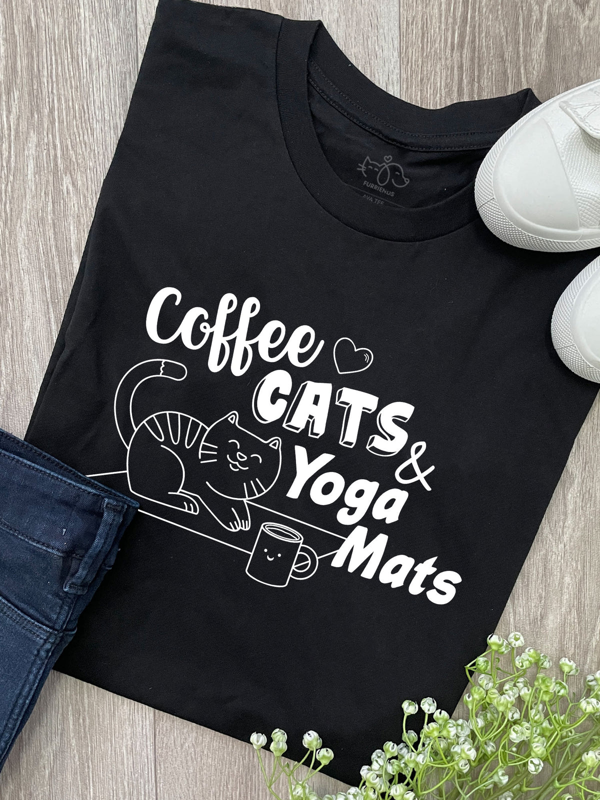 Coffee, Cats &amp; Yoga Mats Ava Women&#39;s Regular Fit Tee