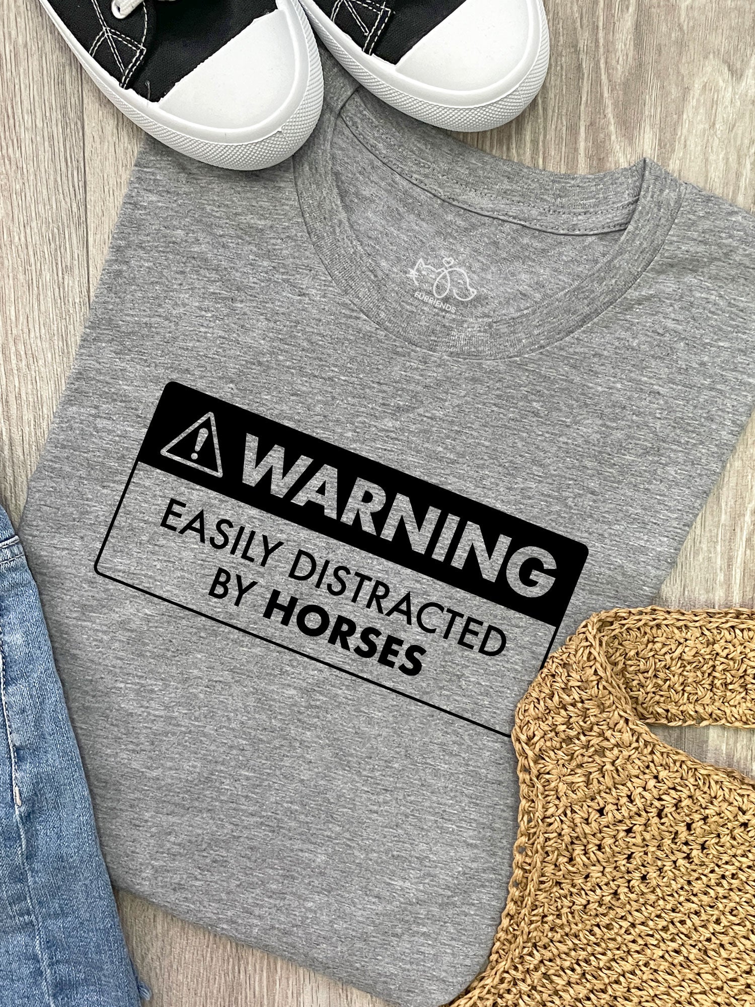 Warning Sign! Easily Distracted By Horses Ava Women's Regular Fit Tee