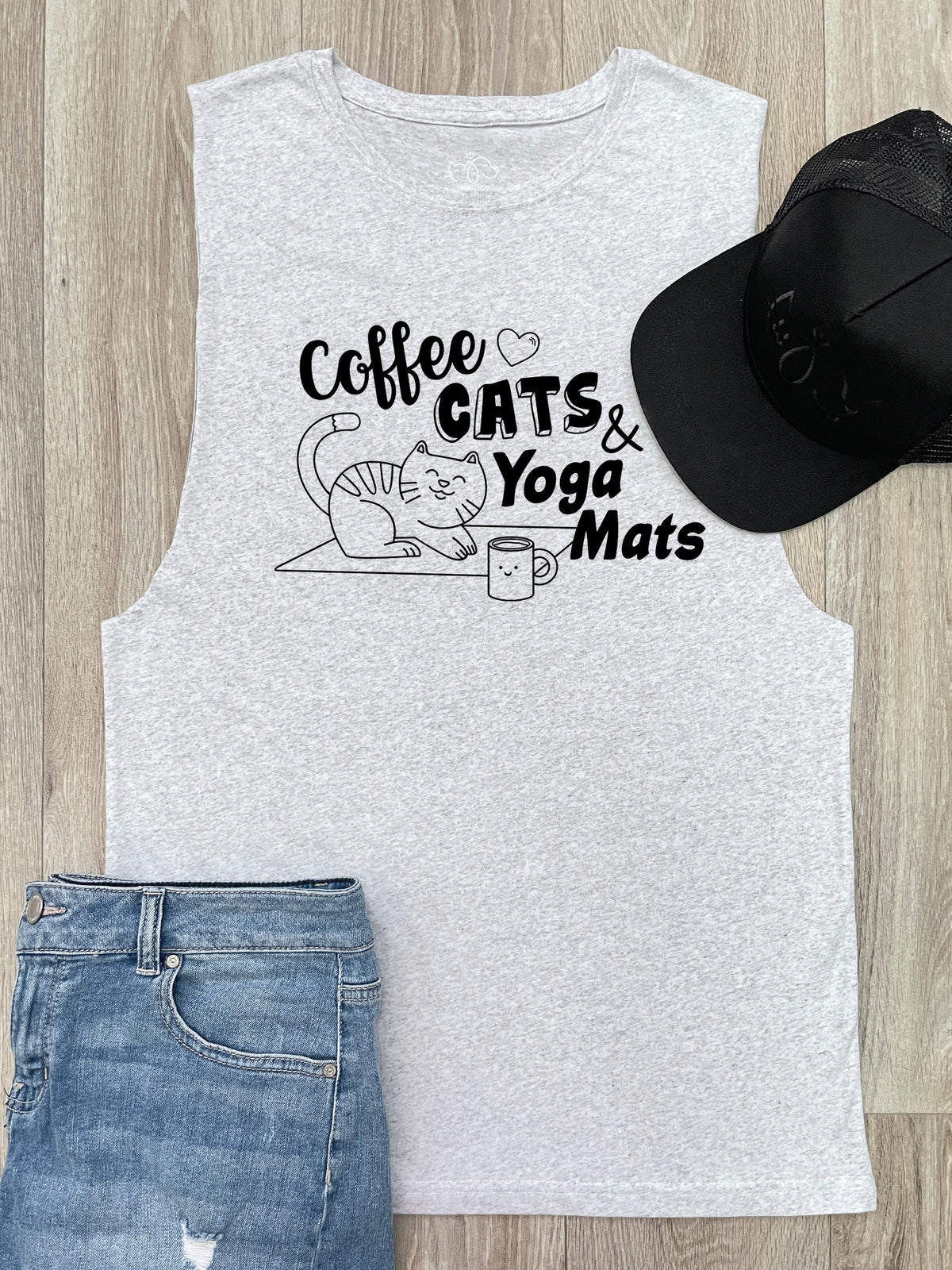 Coffee Cats &amp; Yoga Mats Axel Drop Armhole Muscle Tank