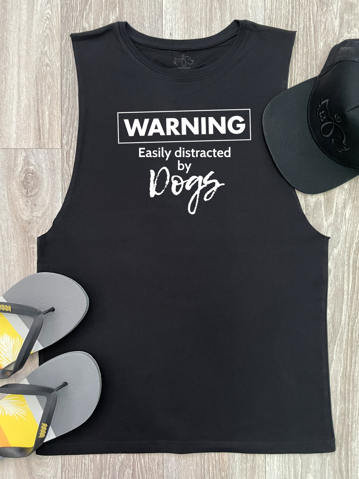 Warning. Easily Distracted By Dogs Axel Drop Armhole Muscle Tank