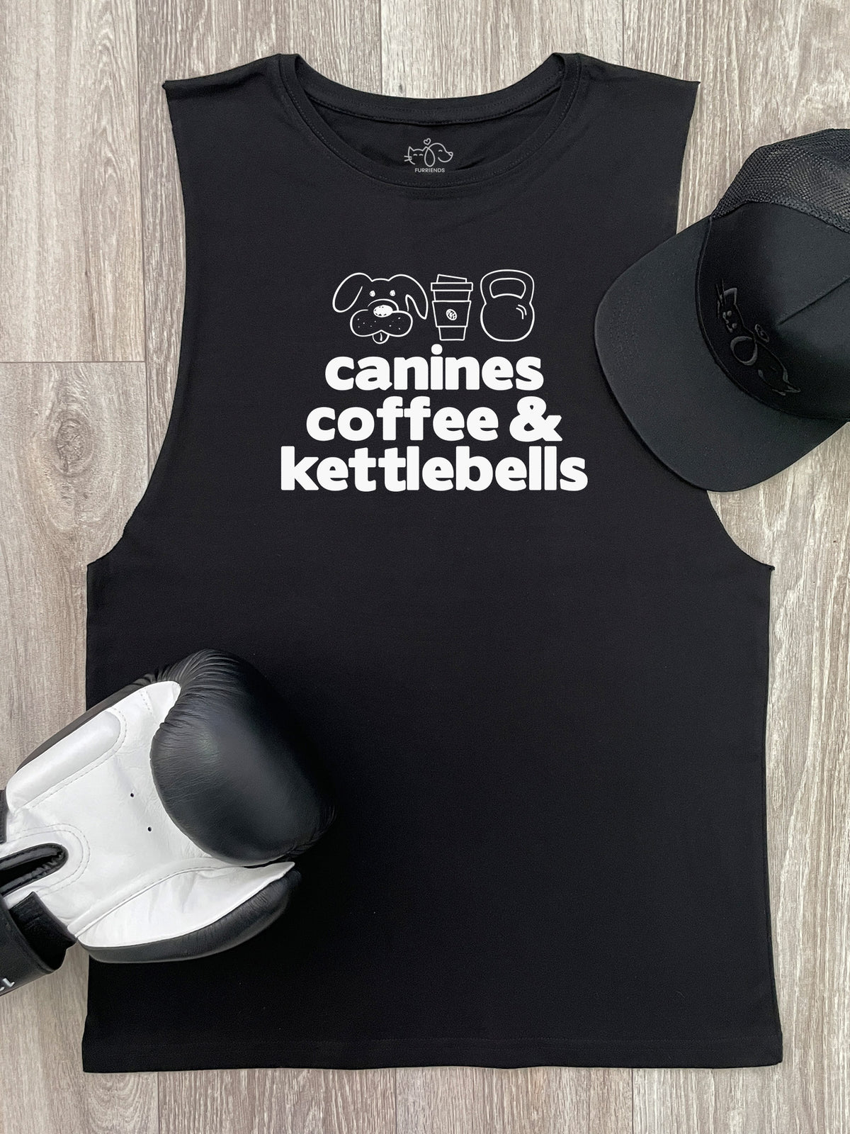 Canines, Coffee &amp; Kettlebells Axel Drop Armhole Muscle Tank