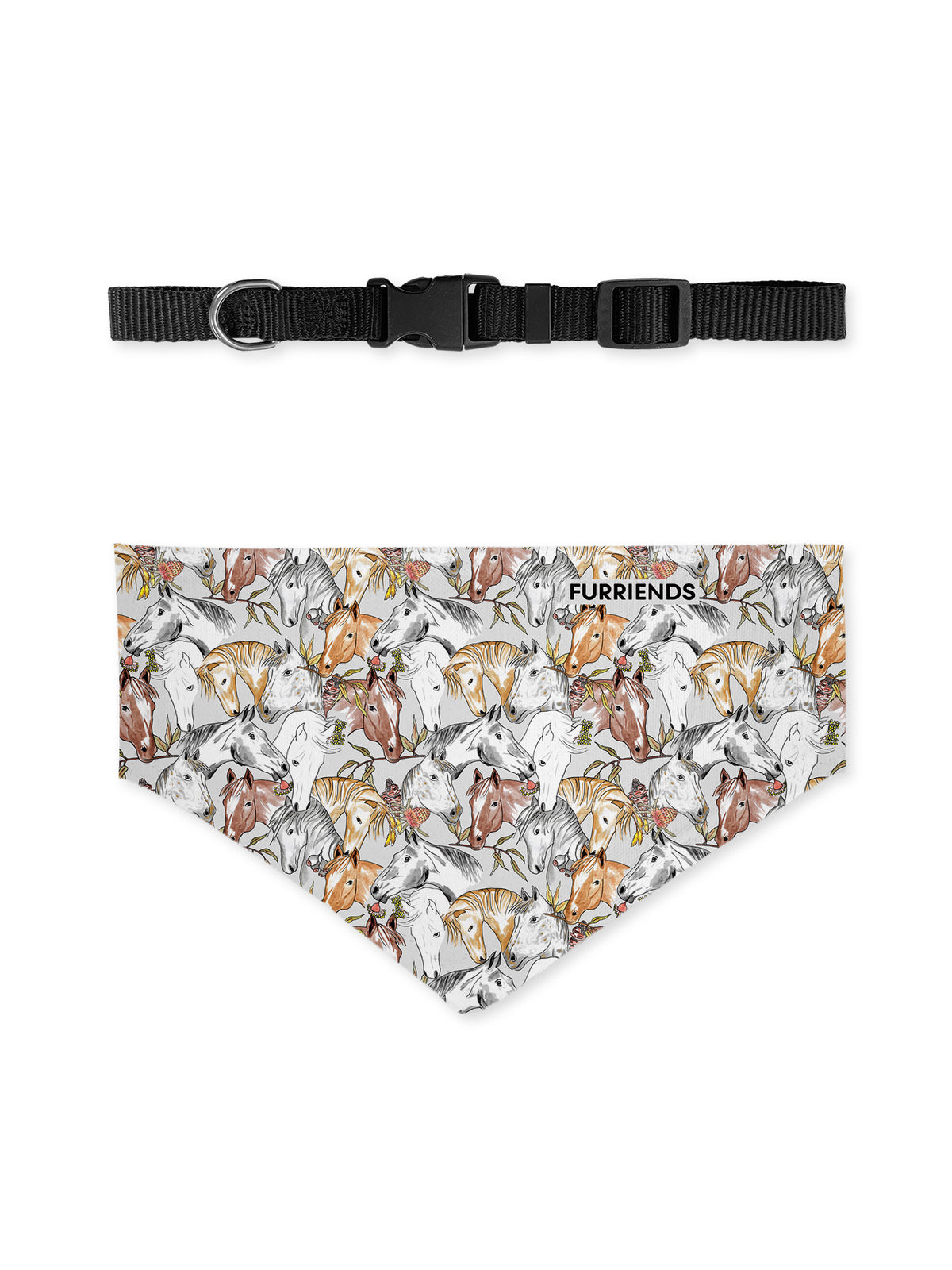 Curious Creatures Horse Lover Reversible &amp; Customisable Dog Bandana With Collar