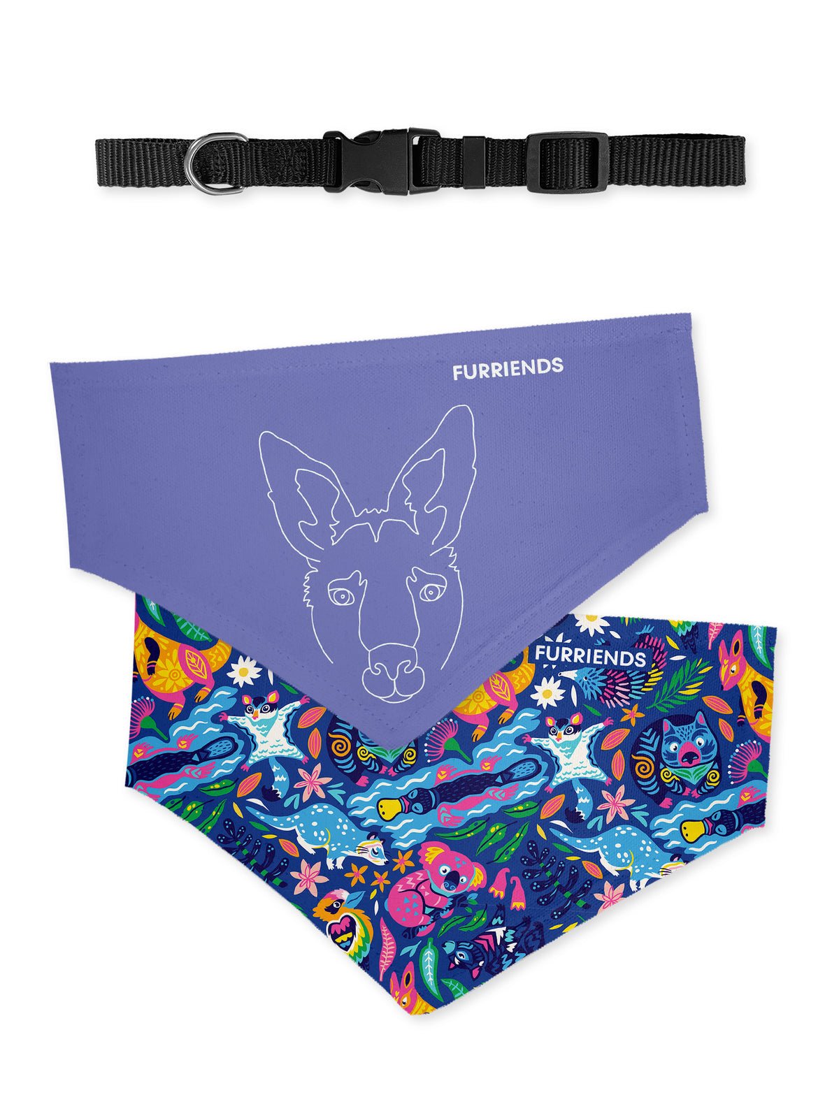 Kangaroo Reversible Dog Bandana With Collar