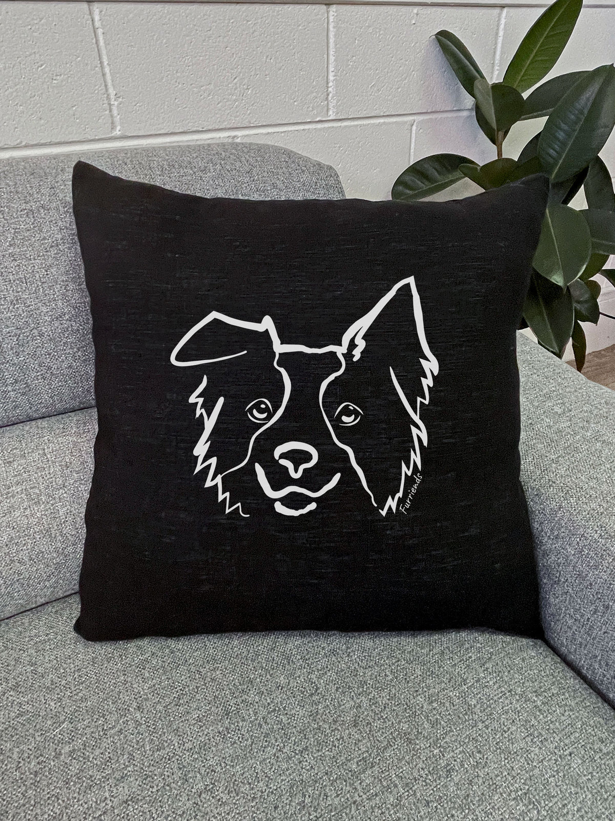 Border Collie Linen Cushion Cover