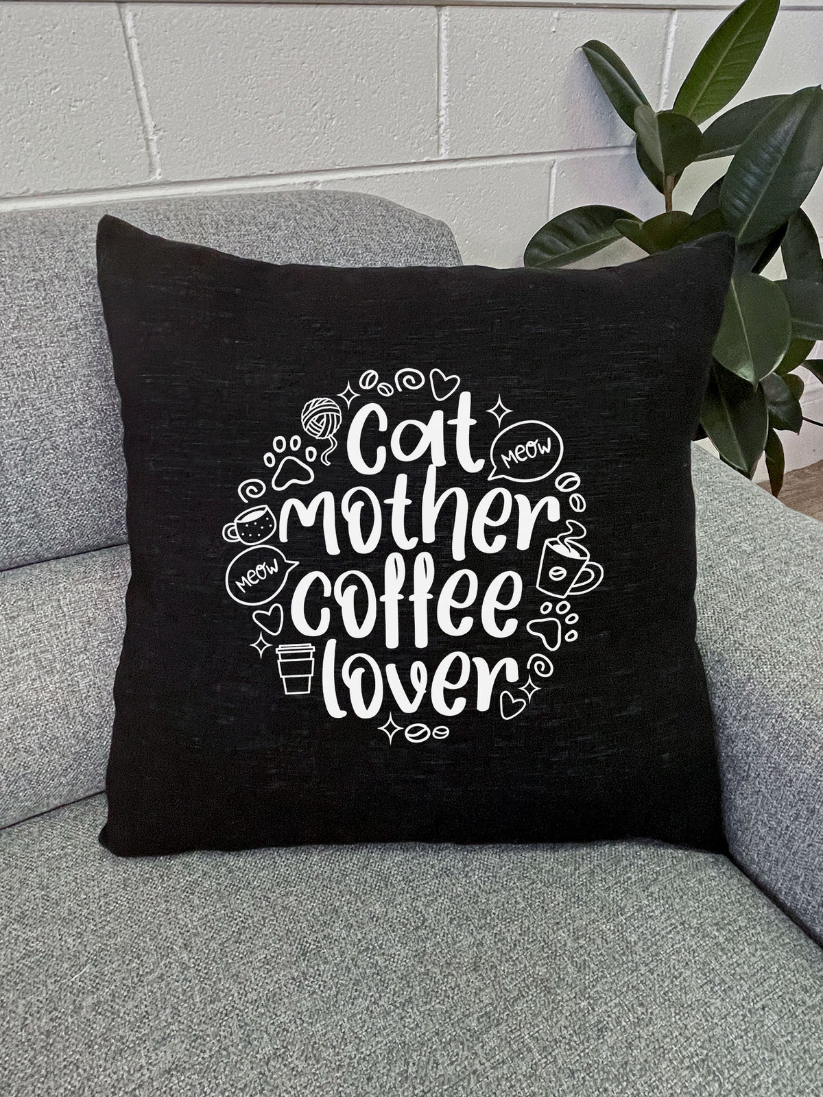 Cat Mother Coffee Lover Linen Cushion Cover