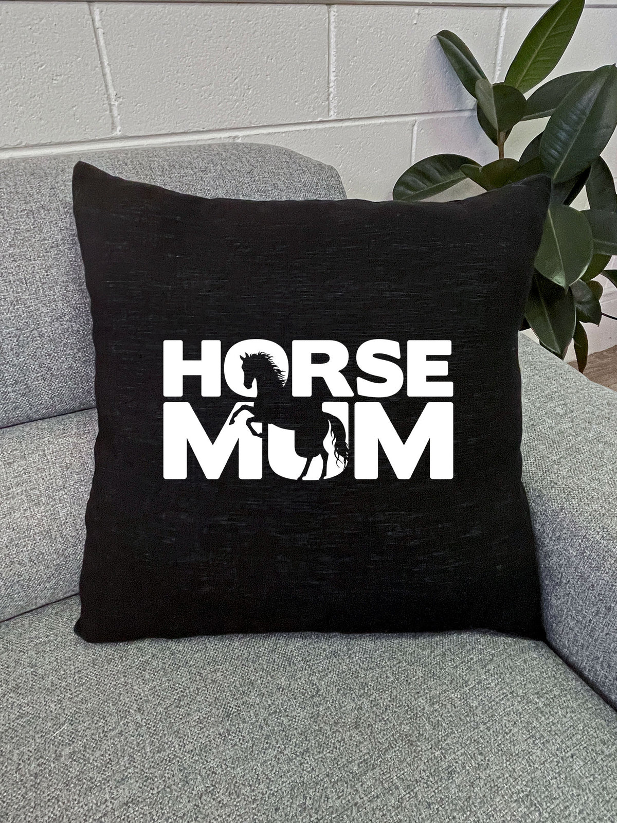 Horse Mum Silhouette Linen Cushion Cover