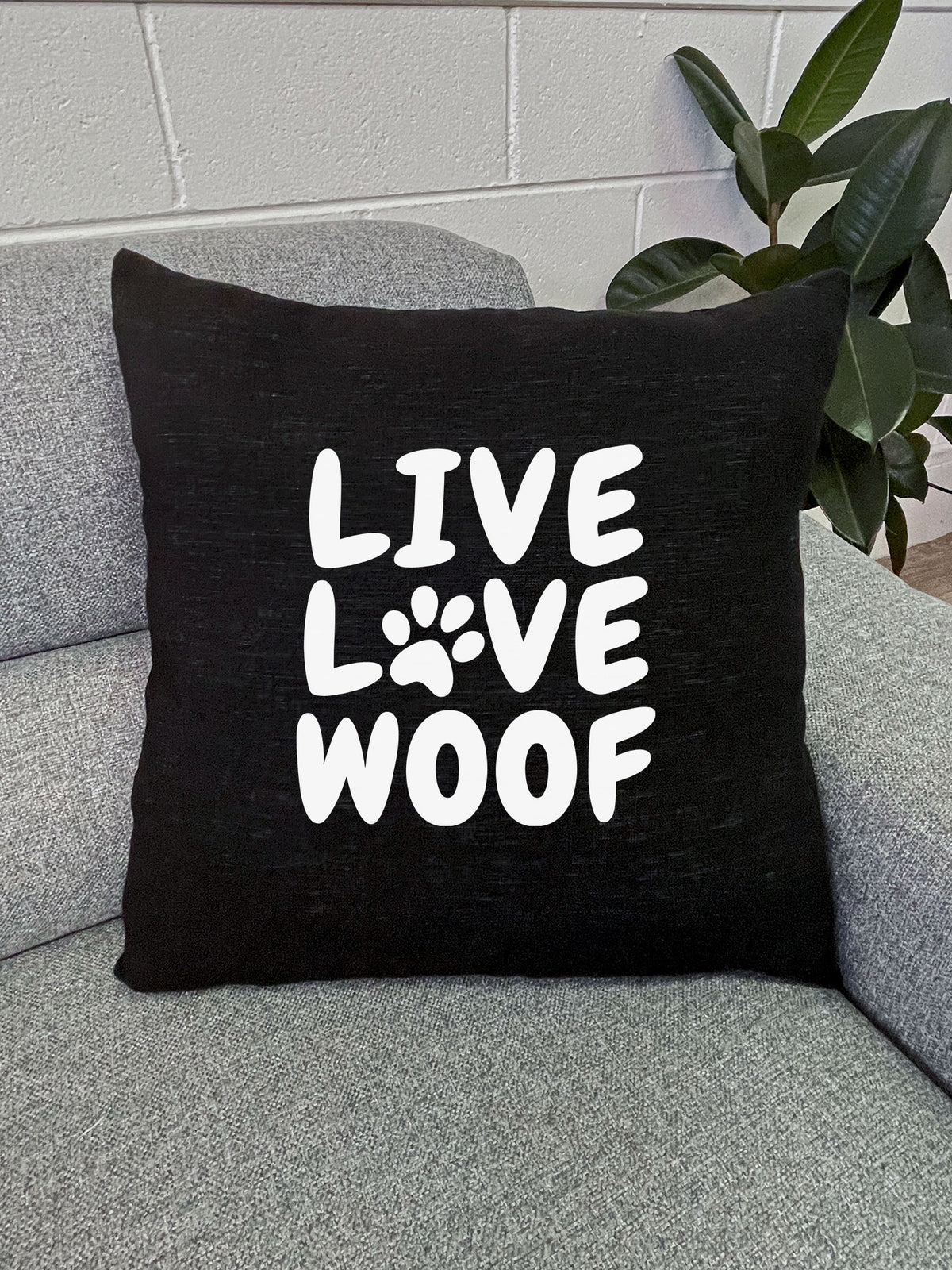 Live Love Woof Linen Cushion Cover