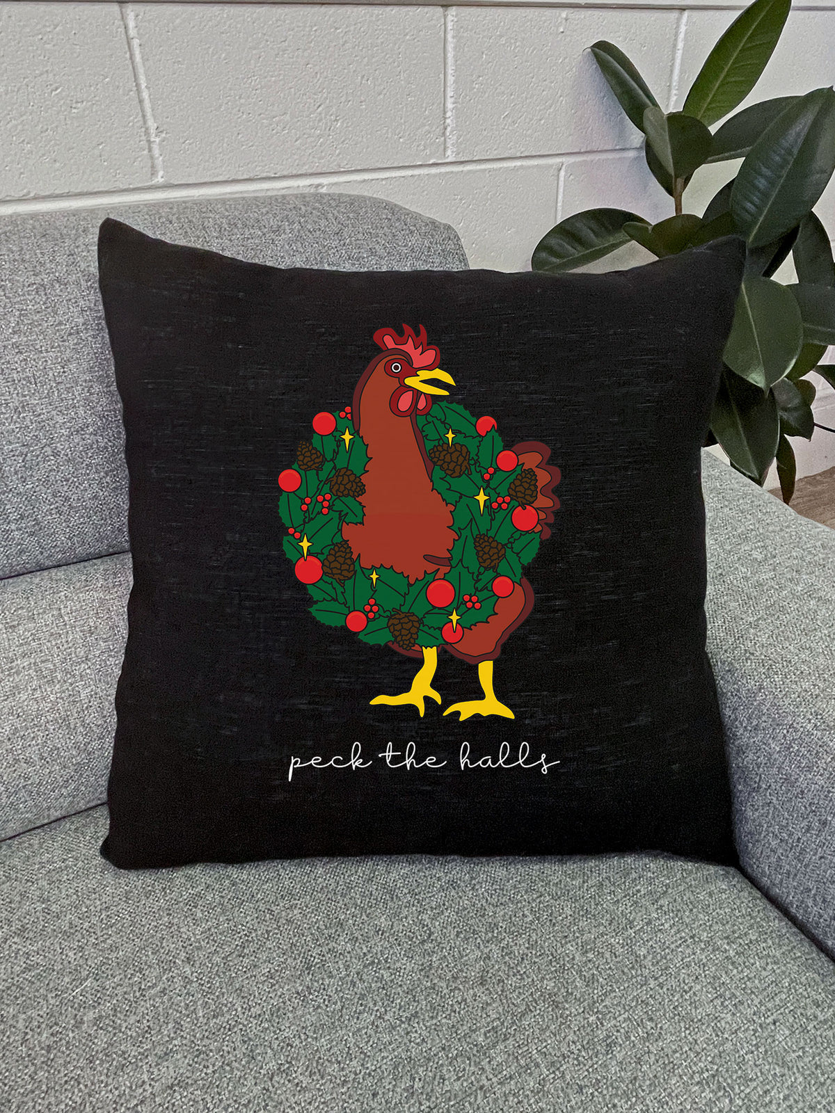 Peck The Halls Linen Cushion Cover