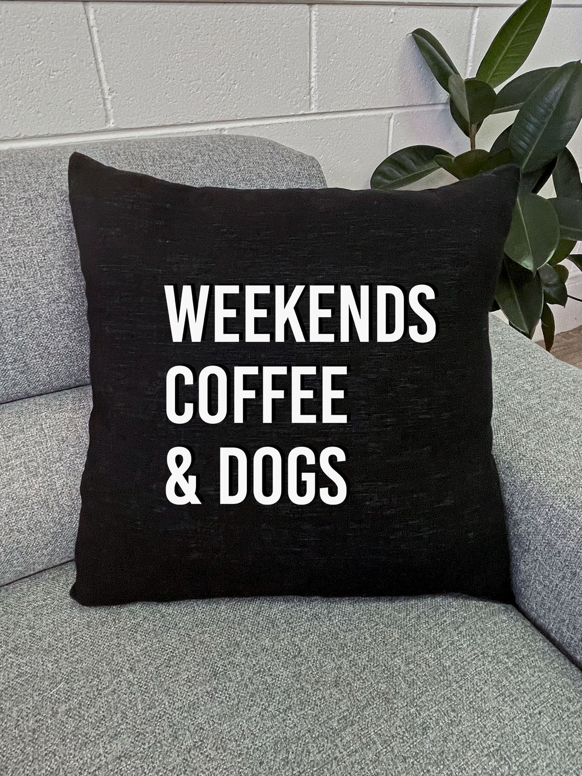 Weekends Coffee &amp; Dogs Linen Cushion Cover