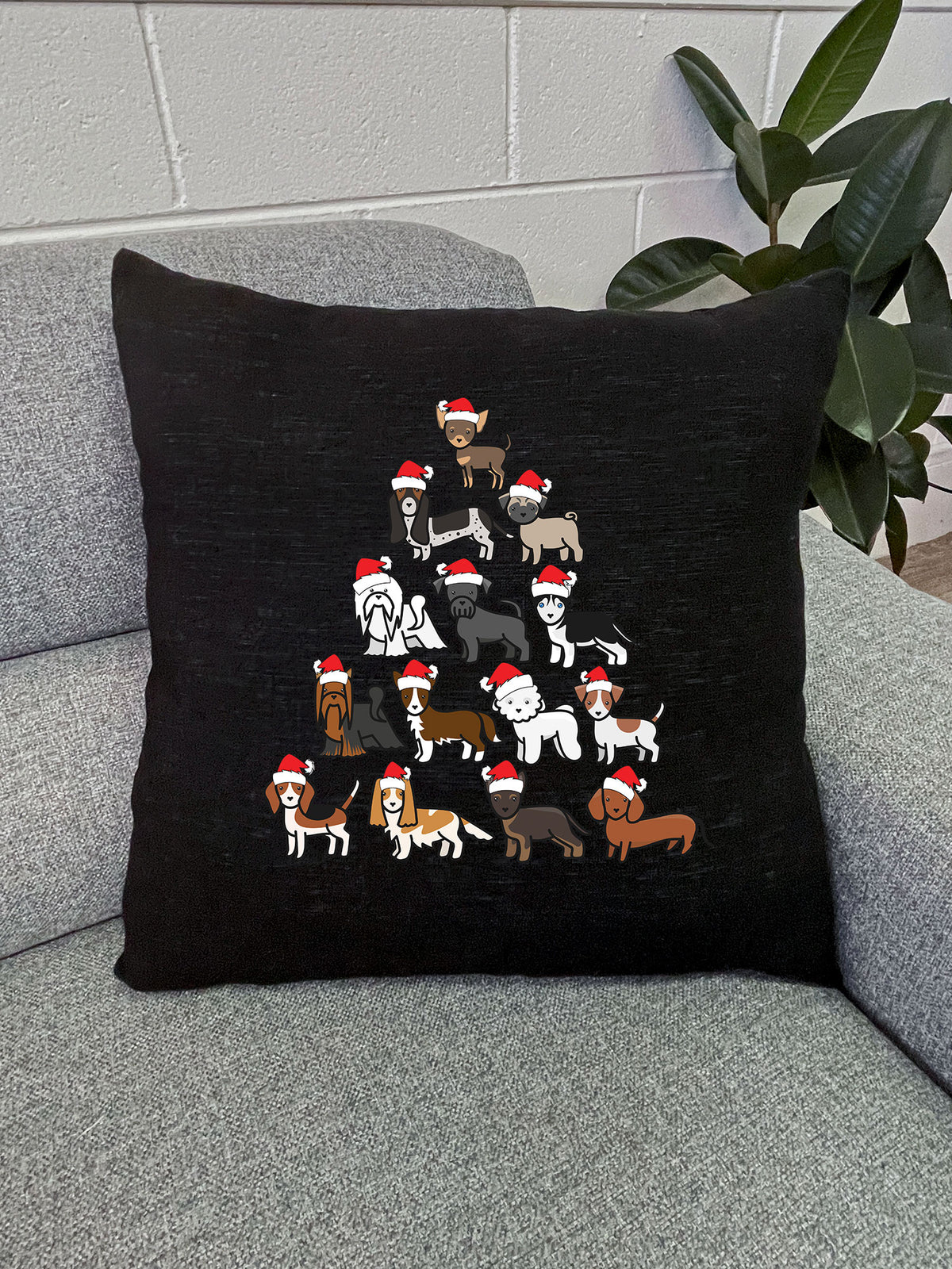 Merry Woofmas Tree Linen Cushion Cover